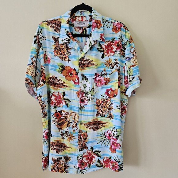Springfield Shirt Mens L Hawaiian Floral Short Sleeve Button Up Shirt Beach Boho - Picture 3 of 16